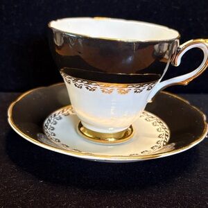 Luxury Black and Gold Teacup and Saucer Set
